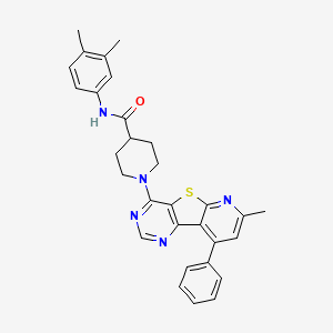 molecular formula C30H29N5OS B2897117 N-(3,4-dimethylphenyl)-1-(11-methyl-13-phenyl-8-thia-3,5,10-triazatricyclo[7.4.0.02,7]trideca-1(13),2(7),3,5,9,11-hexaen-6-yl)piperidine-4-carboxamide CAS No. 1113110-63-6