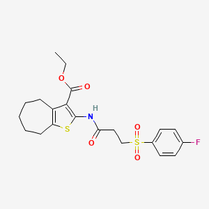 molecular formula C21H24FNO5S2 B2897120 ethyl 2-(3-((4-fluorophenyl)sulfonyl)propanamido)-5,6,7,8-tetrahydro-4H-cyclohepta[b]thiophene-3-carboxylate CAS No. 895477-53-9