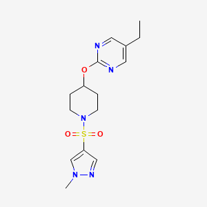 molecular formula C15H21N5O3S B2897128 5-ethyl-2-({1-[(1-methyl-1H-pyrazol-4-yl)sulfonyl]piperidin-4-yl}oxy)pyrimidine CAS No. 2380143-32-6