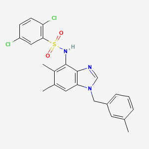 molecular formula C23H21Cl2N3O2S B2897198 2,5-dichloro-N-[5,6-dimethyl-1-(3-methylbenzyl)-1H-1,3-benzimidazol-4-yl]benzenesulfonamide CAS No. 338423-39-5