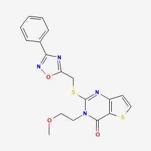 molecular formula C18H16N4O3S2 B2897207 3-(2-methoxyethyl)-2-{[(3-phenyl-1,2,4-oxadiazol-5-yl)methyl]sulfanyl}-3H,4H-thieno[3,2-d]pyrimidin-4-one CAS No. 1223899-96-4