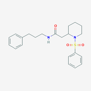 molecular formula C22H28N2O3S B2897269 2-[1-(benzenesulfonyl)piperidin-2-yl]-N-(3-phenylpropyl)acetamide CAS No. 1021118-04-6