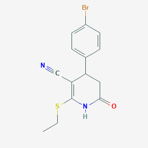 molecular formula C14H13BrN2OS B2897298 4-(4-bromophenyl)-2-(ethylsulfanyl)-6-oxo-1,4,5,6-tetrahydropyridine-3-carbonitrile CAS No. 197569-89-4