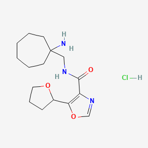 molecular formula C16H26ClN3O3 B2897352 N-[(1-Aminocycloheptyl)methyl]-5-(oxolan-2-yl)-1,3-oxazole-4-carboxamide;hydrochloride CAS No. 2418692-01-8