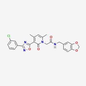 molecular formula C25H21ClN4O5 B2897379 N-[(2H-1,3-benzodioxol-5-yl)methyl]-2-{3-[3-(3-chlorophenyl)-1,2,4-oxadiazol-5-yl]-4,6-dimethyl-2-oxo-1,2-dihydropyridin-1-yl}acetamide CAS No. 946213-36-1