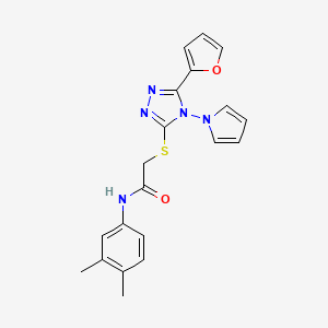 molecular formula C20H19N5O2S B2897492 N-(3,4-dimethylphenyl)-2-{[5-(furan-2-yl)-4-(1H-pyrrol-1-yl)-4H-1,2,4-triazol-3-yl]sulfanyl}acetamide CAS No. 886936-33-0