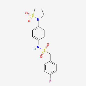 molecular formula C16H17FN2O4S2 B2897576 N-(4-(1,1-dioxidoisothiazolidin-2-yl)phenyl)-1-(4-fluorophenyl)methanesulfonamide CAS No. 1207019-07-5