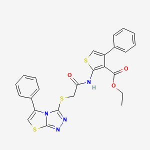 molecular formula C25H20N4O3S3 B2897587 ETHYL 4-PHENYL-2-[2-({5-PHENYL-[1,2,4]TRIAZOLO[3,4-B][1,3]THIAZOL-3-YL}SULFANYL)ACETAMIDO]THIOPHENE-3-CARBOXYLATE CAS No. 671199-70-5