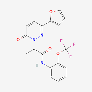 molecular formula C18H14F3N3O4 B2897658 2-(3-(furan-2-yl)-6-oxopyridazin-1(6H)-yl)-N-(2-(trifluoromethoxy)phenyl)propanamide CAS No. 1286722-21-1