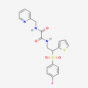 molecular formula C20H18FN3O4S2 B2897667 N1-(2-((4-fluorophenyl)sulfonyl)-2-(thiophen-2-yl)ethyl)-N2-(pyridin-2-ylmethyl)oxalamide CAS No. 896329-12-7