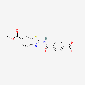 molecular formula C18H14N2O5S B2897671 Methyl 2-(4-(methoxycarbonyl)benzamido)benzo[d]thiazole-6-carboxylate CAS No. 519019-37-5