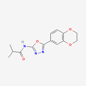 molecular formula C14H15N3O4 B2897722 N-[5-(2,3-dihydro-1,4-benzodioxin-6-yl)-1,3,4-oxadiazol-2-yl]-2-methylpropanamide CAS No. 887872-51-7