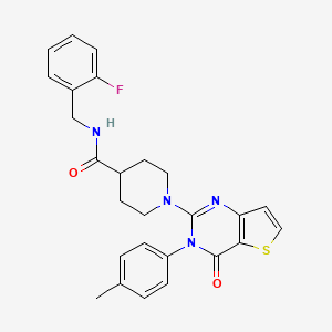 molecular formula C26H25FN4O2S B2897724 N-[(2-fluorophenyl)methyl]-1-[3-(4-methylphenyl)-4-oxo-3H,4H-thieno[3,2-d]pyrimidin-2-yl]piperidine-4-carboxamide CAS No. 1112412-11-9