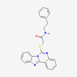 molecular formula C24H20N4OS B2897725 N-(2-phenylethyl)-2-{8,10,17-triazatetracyclo[8.7.0.0^{2,7}.0^{11,16}]heptadeca-1(17),2,4,6,8,11(16),12,14-octaen-9-ylsulfanyl}acetamide CAS No. 896707-15-6