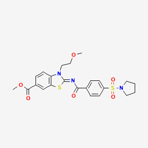molecular formula C23H25N3O6S2 B2897747 methyl (2Z)-3-(2-methoxyethyl)-2-{[4-(pyrrolidine-1-sulfonyl)benzoyl]imino}-2,3-dihydro-1,3-benzothiazole-6-carboxylate CAS No. 864975-26-8