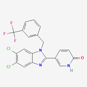 molecular formula C20H12Cl2F3N3O B2897765 5-{5,6-dichloro-1-[3-(trifluoromethyl)benzyl]-1H-1,3-benzimidazol-2-yl}-2(1H)-pyridinone CAS No. 338774-01-9
