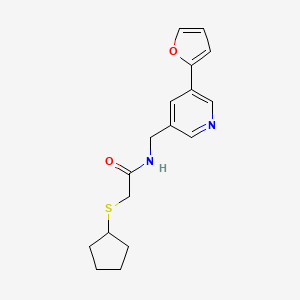 2-(cyclopentylthio)-N-((5-(furan-2-yl)pyridin-3-yl)methyl)acetamide