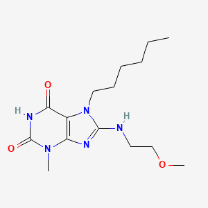 molecular formula C15H25N5O3 B2897810 7-Hexyl-8-(2-methoxyethylamino)-3-methylpurine-2,6-dione CAS No. 714246-51-2
