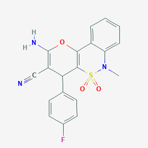 molecular formula C19H14FN3O3S B2897817 2-Amino-4-(4-fluorophenyl)-6-methyl-4,6-dihydropyrano[3,2-c][2,1]benzothiazine-3-carbonitrile 5,5-dioxide CAS No. 893289-76-4