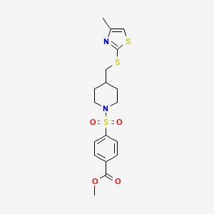 molecular formula C18H22N2O4S3 B2897819 Methyl 4-((4-(((4-methylthiazol-2-yl)thio)methyl)piperidin-1-yl)sulfonyl)benzoate CAS No. 1428352-22-0