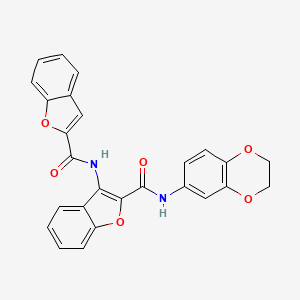 molecular formula C26H18N2O6 B2897820 3-(benzofuran-2-carboxamido)-N-(2,3-dihydrobenzo[b][1,4]dioxin-6-yl)benzofuran-2-carboxamide CAS No. 888468-88-0