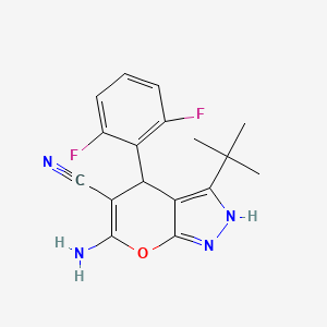 molecular formula C17H16F2N4O B2897821 6-Amino-3-tert-butyl-4-(2,6-difluorophenyl)-2,4-dihydropyrano[2,3-c]pyrazole-5-carbonitrile CAS No. 371222-98-9