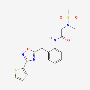 molecular formula C17H18N4O4S2 B2897823 2-(N-methylmethylsulfonamido)-N-(2-((3-(thiophen-2-yl)-1,2,4-oxadiazol-5-yl)methyl)phenyl)acetamide CAS No. 1797604-39-7