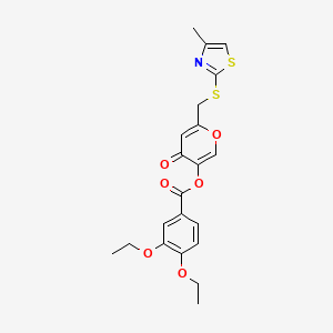 6-(((4-methylthiazol-2-yl)thio)methyl)-4-oxo-4H-pyran-3-yl 3,4-diethoxybenzoate