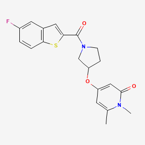 molecular formula C20H19FN2O3S B2897839 4-((1-(5-fluorobenzo[b]thiophene-2-carbonyl)pyrrolidin-3-yl)oxy)-1,6-dimethylpyridin-2(1H)-one CAS No. 2034313-10-3