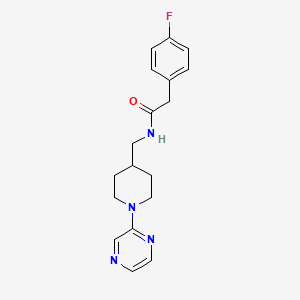 molecular formula C18H21FN4O B2897848 2-(4-fluorophenyl)-N-((1-(pyrazin-2-yl)piperidin-4-yl)methyl)acetamide CAS No. 1396760-64-7