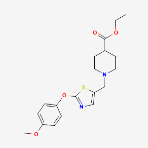 molecular formula C19H24N2O4S B2897852 Ethyl 1-{[2-(4-methoxyphenoxy)-1,3-thiazol-5-yl]methyl}-4-piperidinecarboxylate CAS No. 439096-89-6