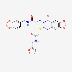 N-(1,3-benzodioxol-5-ylmethyl)-3-[6-[2-(furan-2-ylmethylamino)-2-oxoethyl]sulfanyl-8-oxo-[1,3]dioxolo[4,5-g]quinazolin-7-yl]propanamide