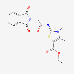 molecular formula C18H17N3O5S B2897876 2-[2-(1,3-二氧代异吲哚-2-基)乙酰基]亚氨基-3,4-二甲基-1,3-噻唑-5-羧酸乙酯 CAS No. 393838-96-5