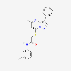 molecular formula C23H22N4OS B2897877 N-(3,4-dimethylphenyl)-2-(5-methyl-3-phenylpyrazolo[1,5-a]pyrimidin-7-yl)sulfanylacetamide CAS No. 877782-00-8