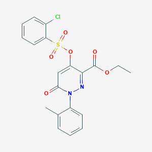molecular formula C20H17ClN2O6S B2897896 Ethyl 4-(((2-chlorophenyl)sulfonyl)oxy)-6-oxo-1-(o-tolyl)-1,6-dihydropyridazine-3-carboxylate CAS No. 899959-69-4