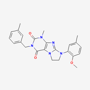 molecular formula C24H25N5O3 B2897902 8-(2-Methoxy-5-methylphenyl)-1-methyl-3-[(3-methylphenyl)methyl]-1,3,5-trihydr oimidazolidino[1,2-h]purine-2,4-dione CAS No. 923471-99-2