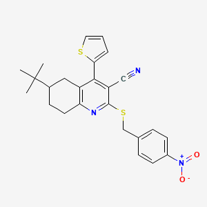 molecular formula C25H25N3O2S2 B2897910 6-(Tert-butyl)-2-[(4-nitrobenzyl)sulfanyl]-4-(2-thienyl)-5,6,7,8-tetrahydro-3-quinolinecarbonitrile CAS No. 625371-92-8