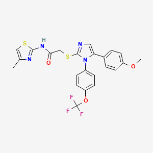 molecular formula C23H19F3N4O3S2 B2897961 2-((5-(4-methoxyphenyl)-1-(4-(trifluoromethoxy)phenyl)-1H-imidazol-2-yl)thio)-N-(4-methylthiazol-2-yl)acetamide CAS No. 1226432-28-5