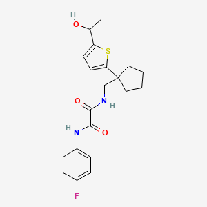 molecular formula C20H23FN2O3S B2897969 N1-(4-fluorophenyl)-N2-((1-(5-(1-hydroxyethyl)thiophen-2-yl)cyclopentyl)methyl)oxalamide CAS No. 2034256-19-2