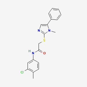 molecular formula C19H18ClN3OS B2898035 N-(3-chloro-4-methylphenyl)-2-[(1-methyl-5-phenyl-1H-imidazol-2-yl)sulfanyl]acetamide CAS No. 338426-35-0