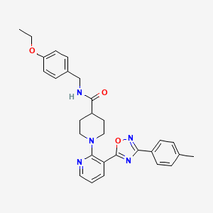 molecular formula C29H31N5O3 B2898045 N-[(4-ethoxyphenyl)methyl]-1-{3-[3-(4-methylphenyl)-1,2,4-oxadiazol-5-yl]pyridin-2-yl}piperidine-4-carboxamide CAS No. 1251595-93-3