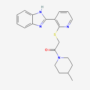molecular formula C20H22N4OS B2898053 2-{[3-(1H-1,3-benzodiazol-2-yl)pyridin-2-yl]sulfanyl}-1-(4-methylpiperidin-1-yl)ethan-1-one CAS No. 838100-98-4