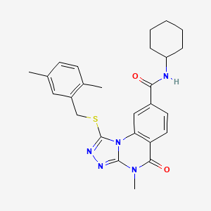 molecular formula C26H29N5O2S B2898079 N-cyclohexyl-1-{[(2,5-dimethylphenyl)methyl]sulfanyl}-4-methyl-5-oxo-4H,5H-[1,2,4]triazolo[4,3-a]quinazoline-8-carboxamide CAS No. 1111197-98-8