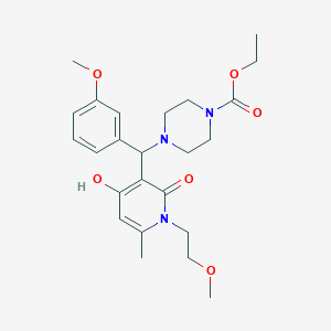 molecular formula C24H33N3O6 B2898085 Ethyl 4-((4-hydroxy-1-(2-methoxyethyl)-6-methyl-2-oxo-1,2-dihydropyridin-3-yl)(3-methoxyphenyl)methyl)piperazine-1-carboxylate CAS No. 897734-81-5