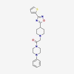 molecular formula C23H27N5O2S B2898136 1-(4-Phenylpiperazin-1-yl)-2-{4-[3-(thiophen-2-yl)-1,2,4-oxadiazol-5-yl]piperidin-1-yl}ethan-1-one CAS No. 1251603-93-6