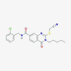 molecular formula C23H23ClN4O2S B2898149 N-[(2-chlorophenyl)methyl]-2-[(cyanomethyl)sulfanyl]-4-oxo-3-pentyl-3,4-dihydroquinazoline-7-carboxamide CAS No. 309749-68-6