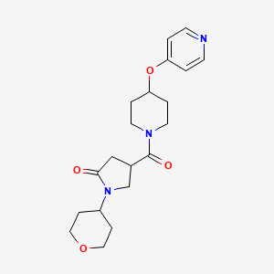 molecular formula C20H27N3O4 B2898153 1-(oxan-4-yl)-4-[4-(pyridin-4-yloxy)piperidine-1-carbonyl]pyrrolidin-2-one CAS No. 2034301-72-7