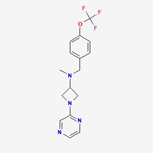 molecular formula C16H17F3N4O B2898165 N-methyl-1-(pyrazin-2-yl)-N-{[4-(trifluoromethoxy)phenyl]methyl}azetidin-3-amine CAS No. 2380070-11-9