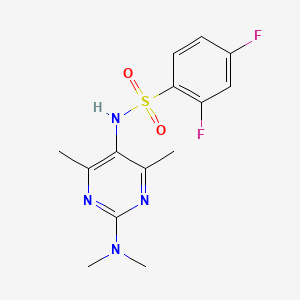 molecular formula C14H16F2N4O2S B2898227 N-(2-(dimethylamino)-4,6-dimethylpyrimidin-5-yl)-2,4-difluorobenzenesulfonamide CAS No. 1448034-53-4
