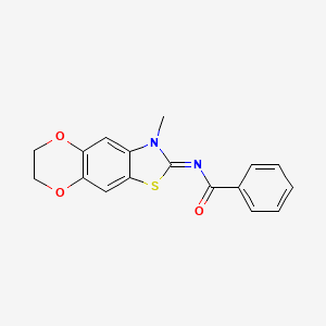 molecular formula C17H14N2O3S B2898236 N-[(5E)-6-methyl-10,13-dioxa-4-thia-6-azatricyclo[7.4.0.0^{3,7}]trideca-1,3(7),8-trien-5-ylidene]benzamide CAS No. 1322204-45-4